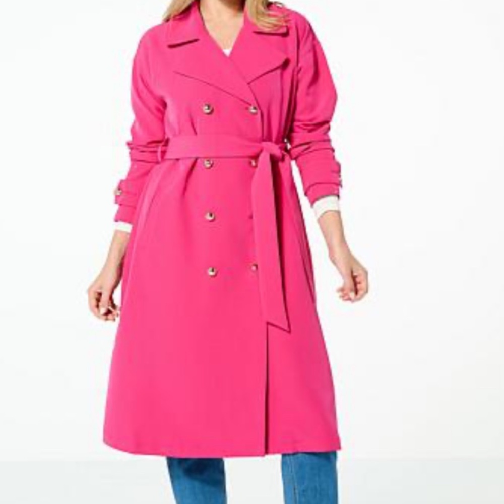 G by Giuliana Black Label Bright Pink Double-Breasted Trench Coat 3X